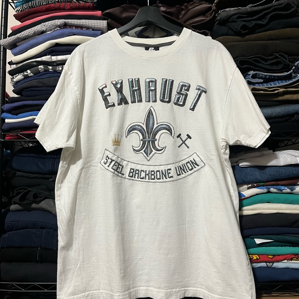 EXHAUST Steel Backbone Union White Graphic Tee - Men